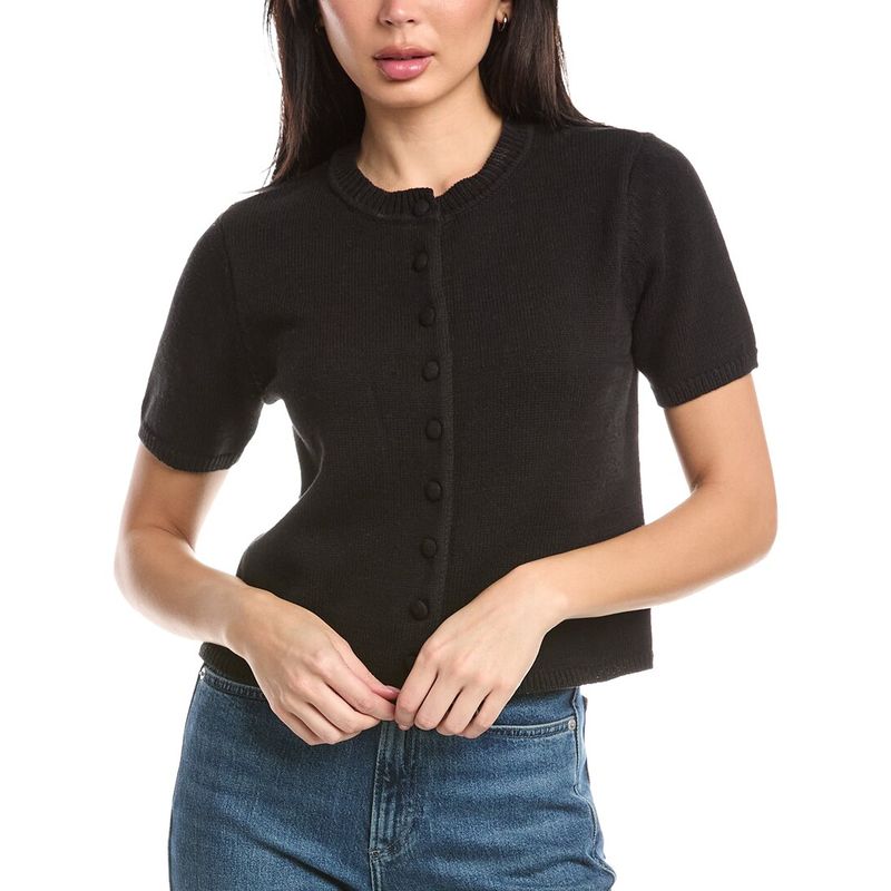 Rd Style Womens Shia Short Sleeve Crewneck Cardigan, Black